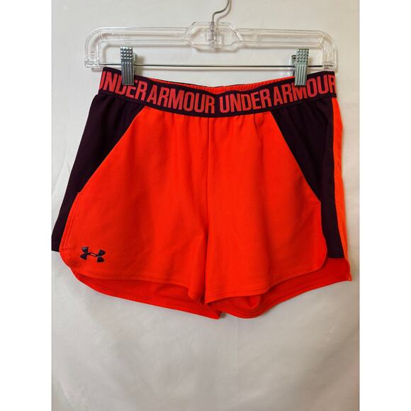 Under Armour HeatGear Women’s Shorts Small Red Orange Maroon Waistband  $30 - Picture 3 of 5